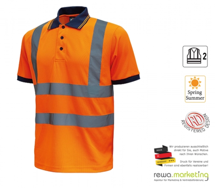 Kurzarm Poloshirt mit Reflexstreifen Orange Fluo Modell FOG